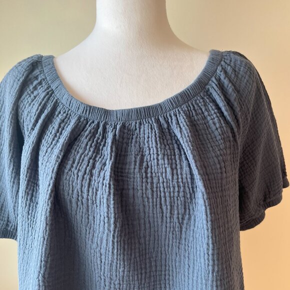 Jules & Leopold Blue Elastic Puff Sleeve Cropped Top Cute & Comfy 100% cotton 1X - Picture 2 of 10